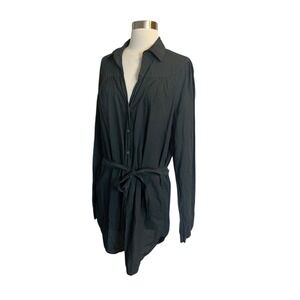 James Perse Shirt Size 3 Black Long Sleeve Button Up Tunic Belted Top